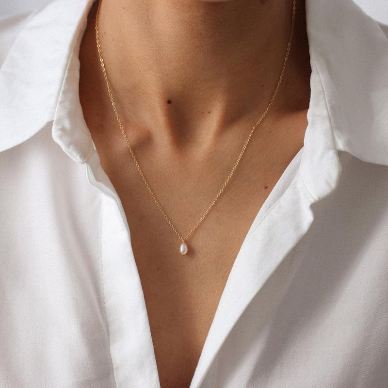 Treasure Bender Pearl Necklaces for Women Trendy, 14k Gold Plated Dainty Necklace Simple Pearl Drop Single Charm Pendant Necklace Birthday Wedding Gifts Gold Jewelry for Women - Image 2